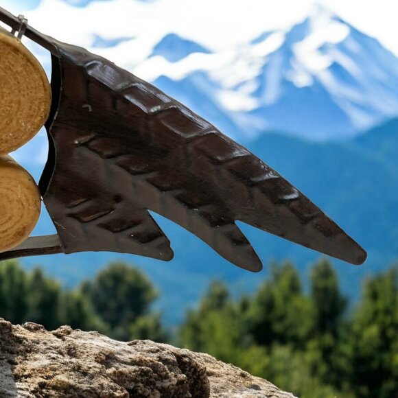 Handmade Metal W/Wood Circles Body Bird One of A kind Rebar legs Brown painted - Picture 7 of 9